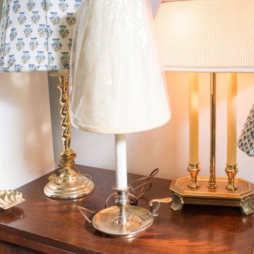 Vintage Brass Candlestick Lamp - 24" Tall Buffet Lamp - Traditional Table Lamp